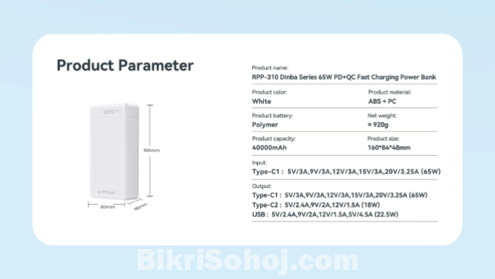 Remax Rpp-310 Dinba Series 40000mah 65w Power Bank